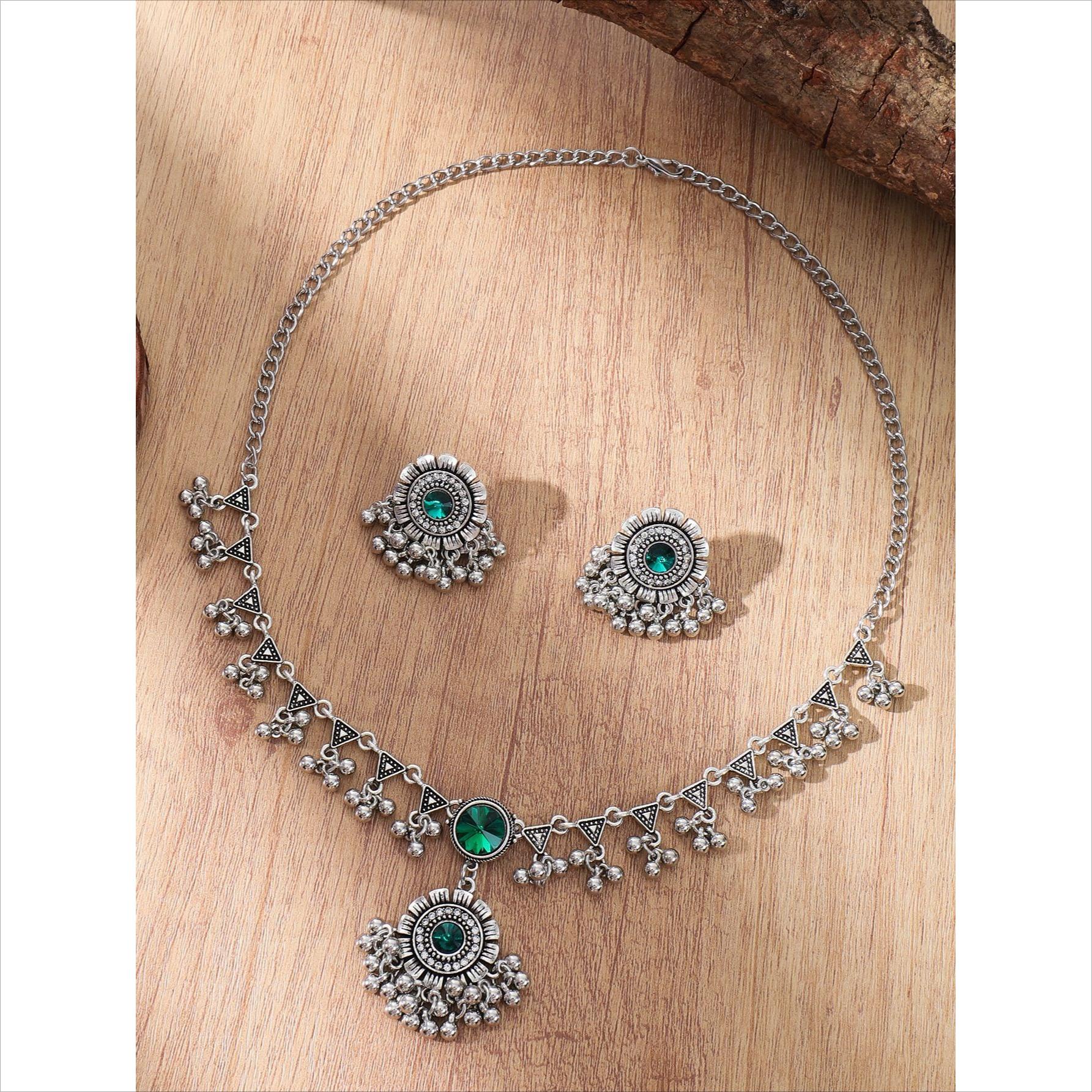

Винтажные этнические наборы хрустальных украшений для женщин, ожерелье-чокер с кисточкой из бусин, серьги зелёный