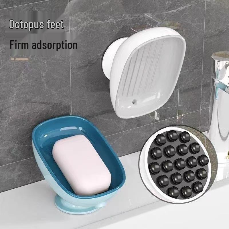Wall-Mounted Bathroom Soap Box with Drain, Suction Cup Installation, Simple and Creative Design.