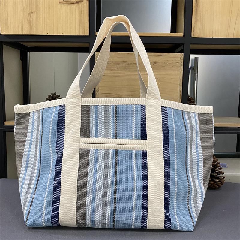 Rakuten Japan Korea Straw Woven Tote Bag with Colored Stripes - Casual Handbag for Shopping