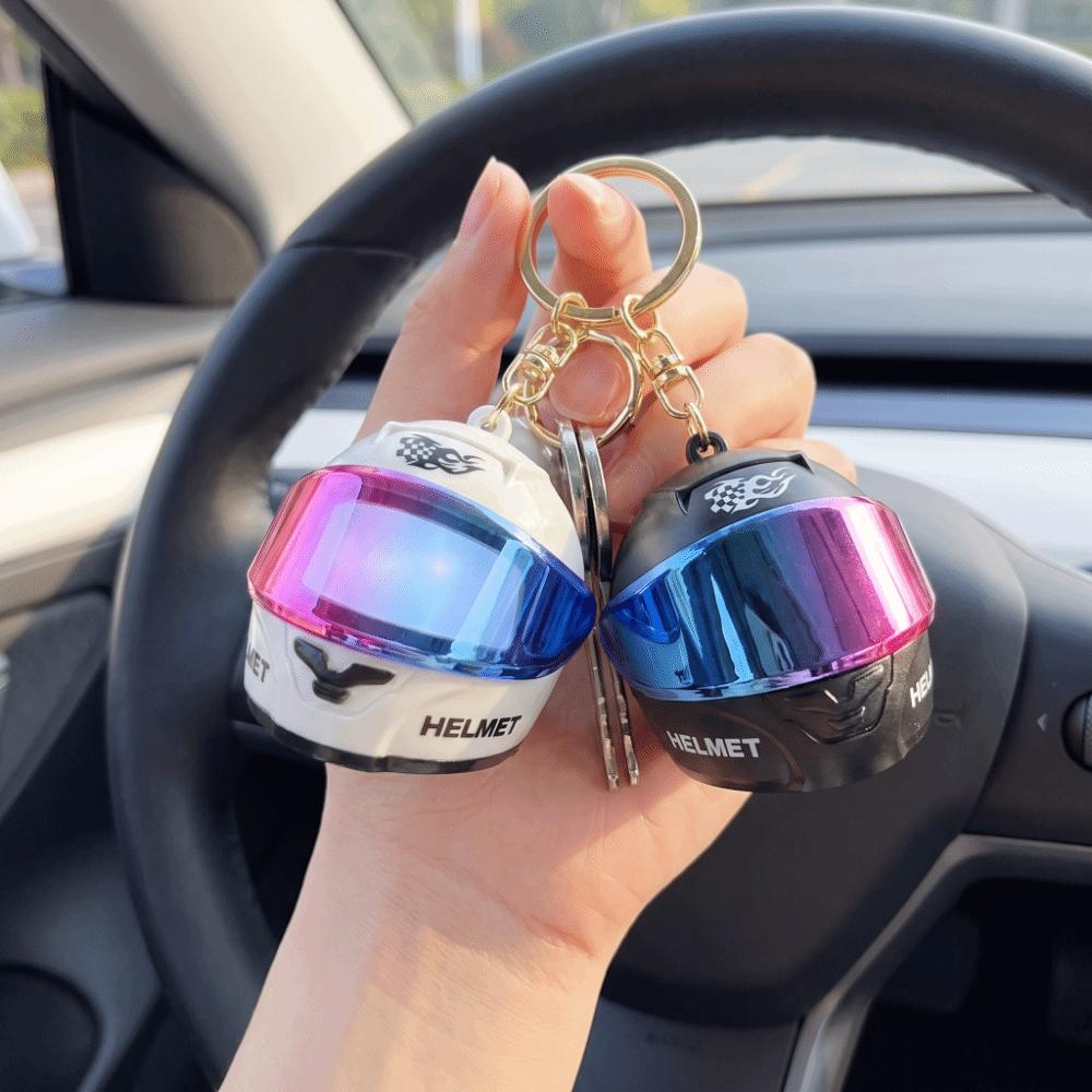 Color Gradient Motorcycle Helmet Keychain Luminous Bag Charm Creative Key Pendant  Men