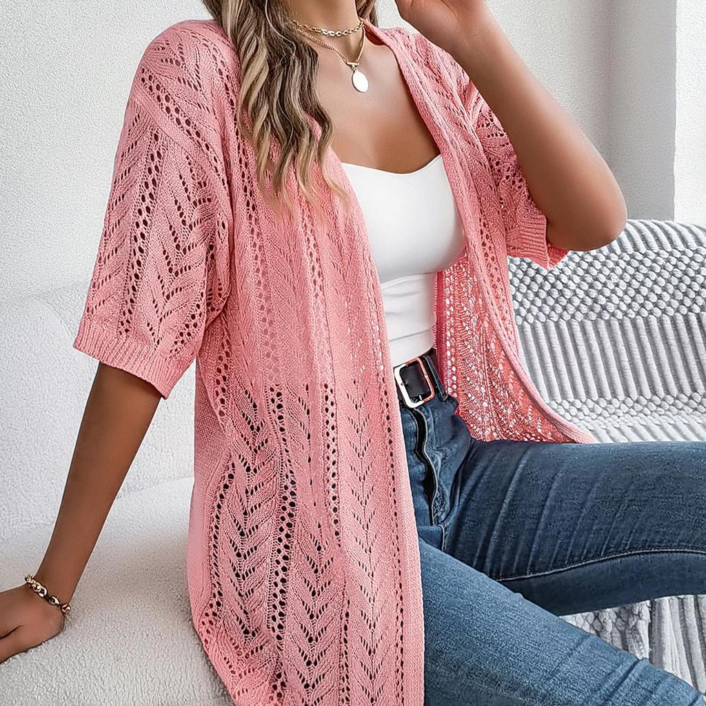 Pulover de damă, primăvară, vară, carouri, cardigan elegant cu decolteu în V Topuri tricotate largi