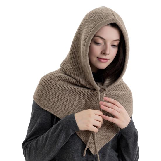 

Мужской Женский Шаль Шарф Однотонный Регулируемый Шнурок Дизайн с Капюшоном Шарф 2 в 1 Зимний Уличный Накидка с Капюшоном хаки