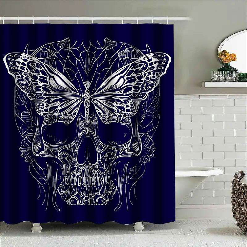 

Tuniu Black Skull Bat Wings Bathroom Curtain Spooky Gothic Room Decor Cool Wall Art Shower Curtain W60H190(CM)-1 Pcs