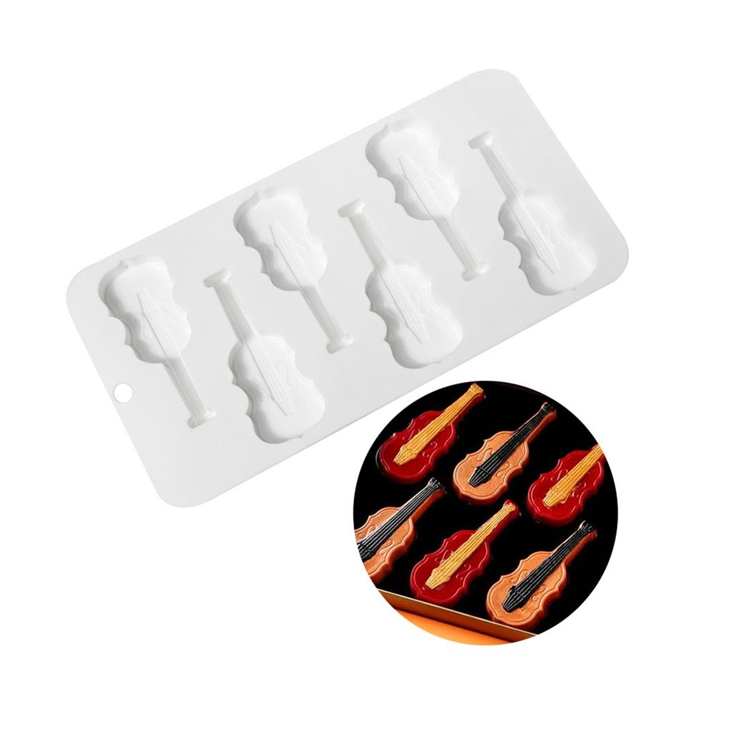 6 Holes Violin Silicone Dessert Mould Puddings Chocolate Mousse Mold Portable Cake Decorating Tool Kitchen Accessories