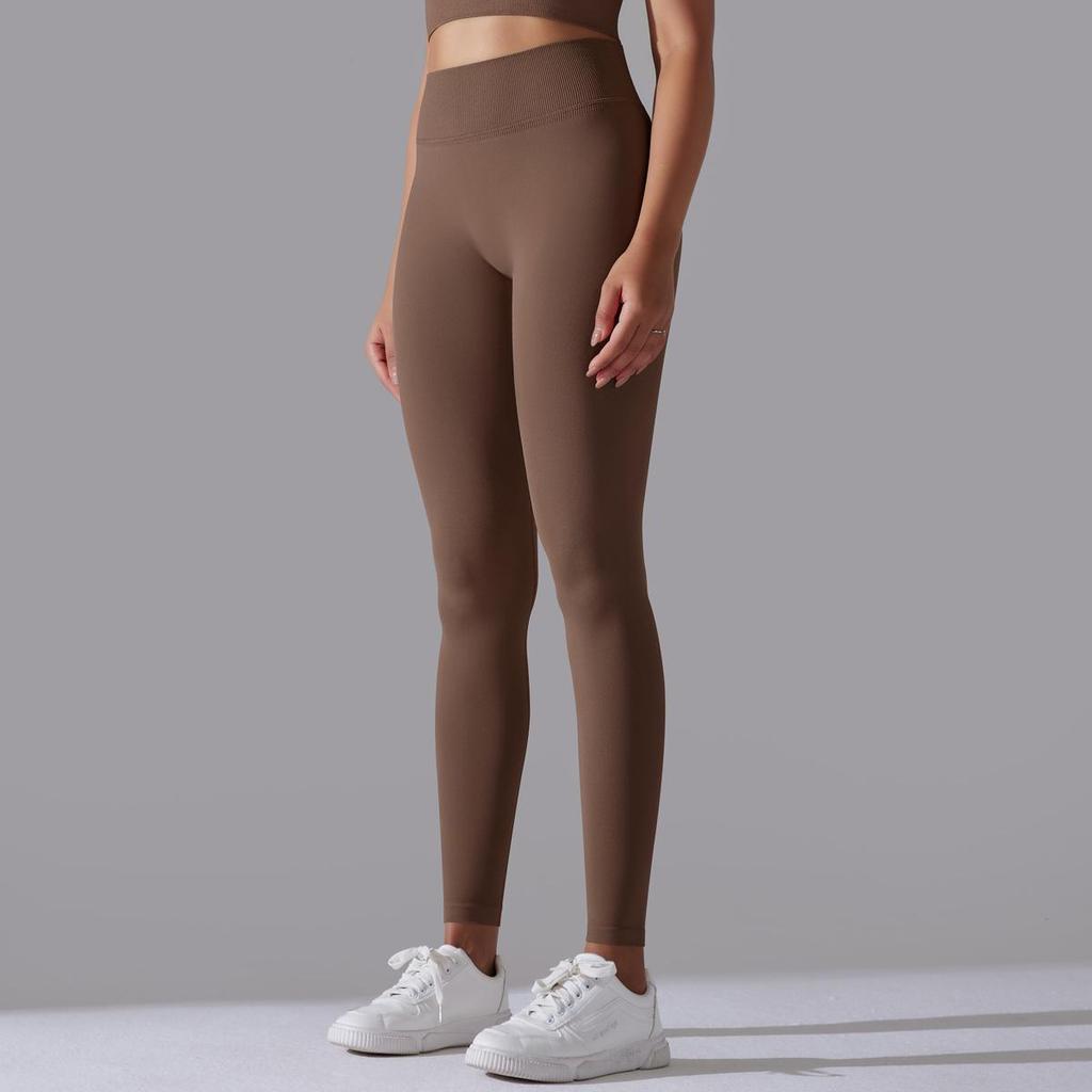 Pantaloni de Yoga Sport Alergare Fitness Tricotați Fără Cusături Culoare Solidă Talie Înaltă Strâmți Fesă Piersică