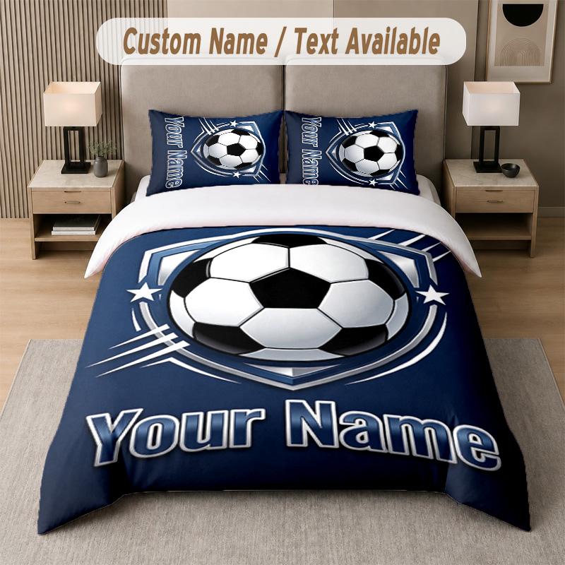 Soccer Theme Custom Text Or Name 3Pcs Bedding Set 1 Flat Sheet & 2 Pillowcases Personalized Home Bedding