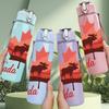 1PC Oh Canada Maple Leaf Pattern 750ml Color Plastic Sports Water Bottle Leakproof Flip Straw Lid Suitable for Sports Office Home Use