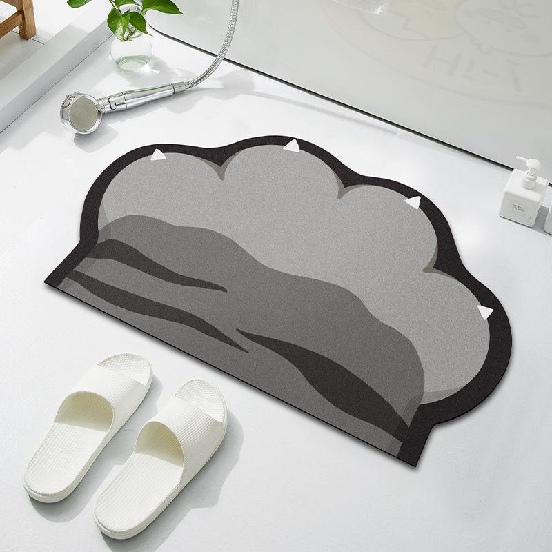 Cartoon Cat Paw Diatomaceous Earth Bathroom Floor Mat - Absorbent Foot Pad for Home and Toilet Entrance.