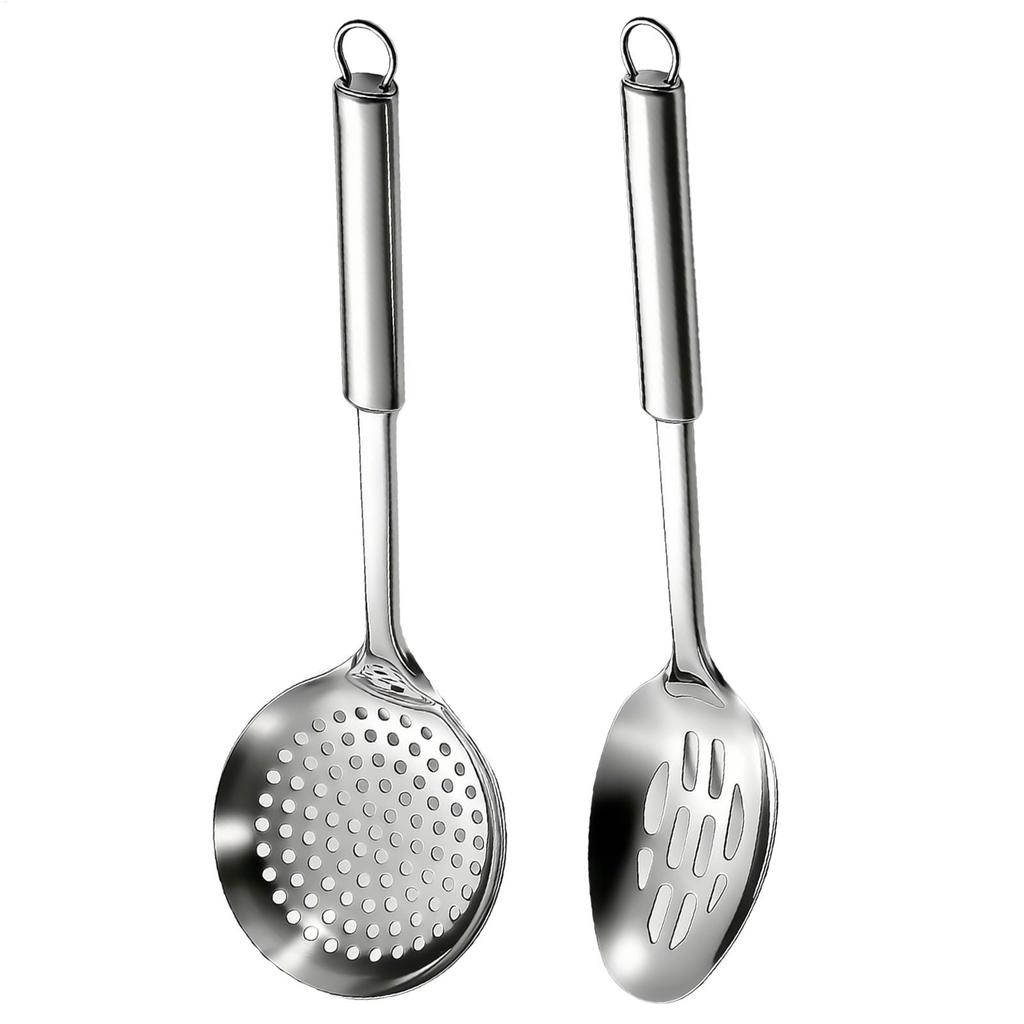1Pcs Stainless Steel Colander Filter Spoon Multifunctional Oval Oil Skimmer Scoop Long Handle Ramen Scoop Kitchen Utensils