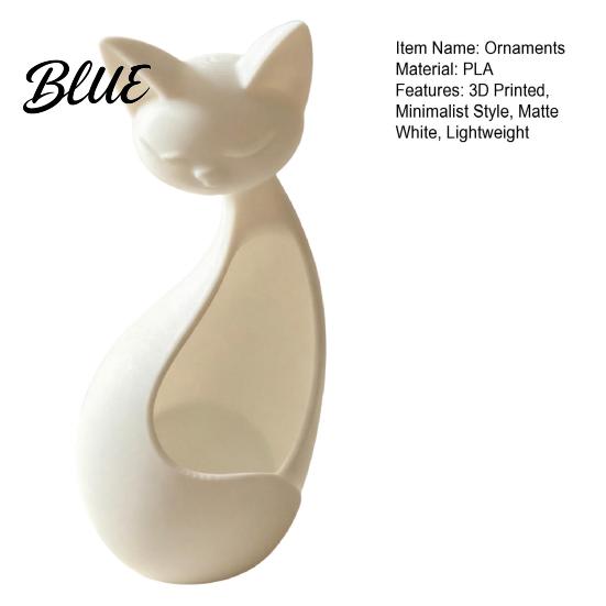 Minimalist Desktop Decorations Abstract Sleeping Cat Statue 3D Printed Matte White Hollow Ornament for Figurines Desk Tabletop Decor Mini