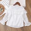 Girls Spring and Summer Solid Color Lace Long Sleeve T-shirt Cute Fresh Thin Section Pullover Tops