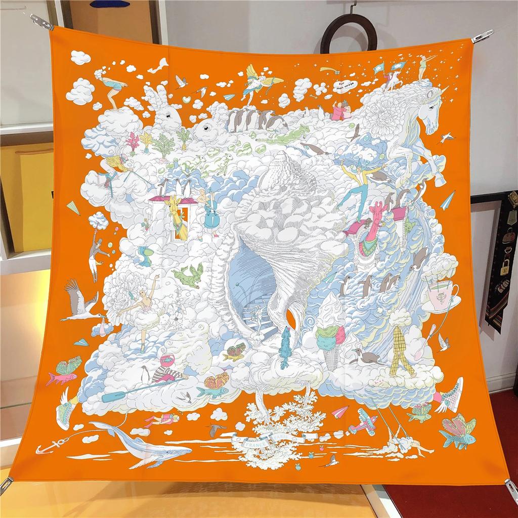 Design Luxury Twill Silk Women Scarf Sunscreen Foulard Shawl Hijab Female Hair Hijab Wraps Neckerchief Bandanda Echarpe