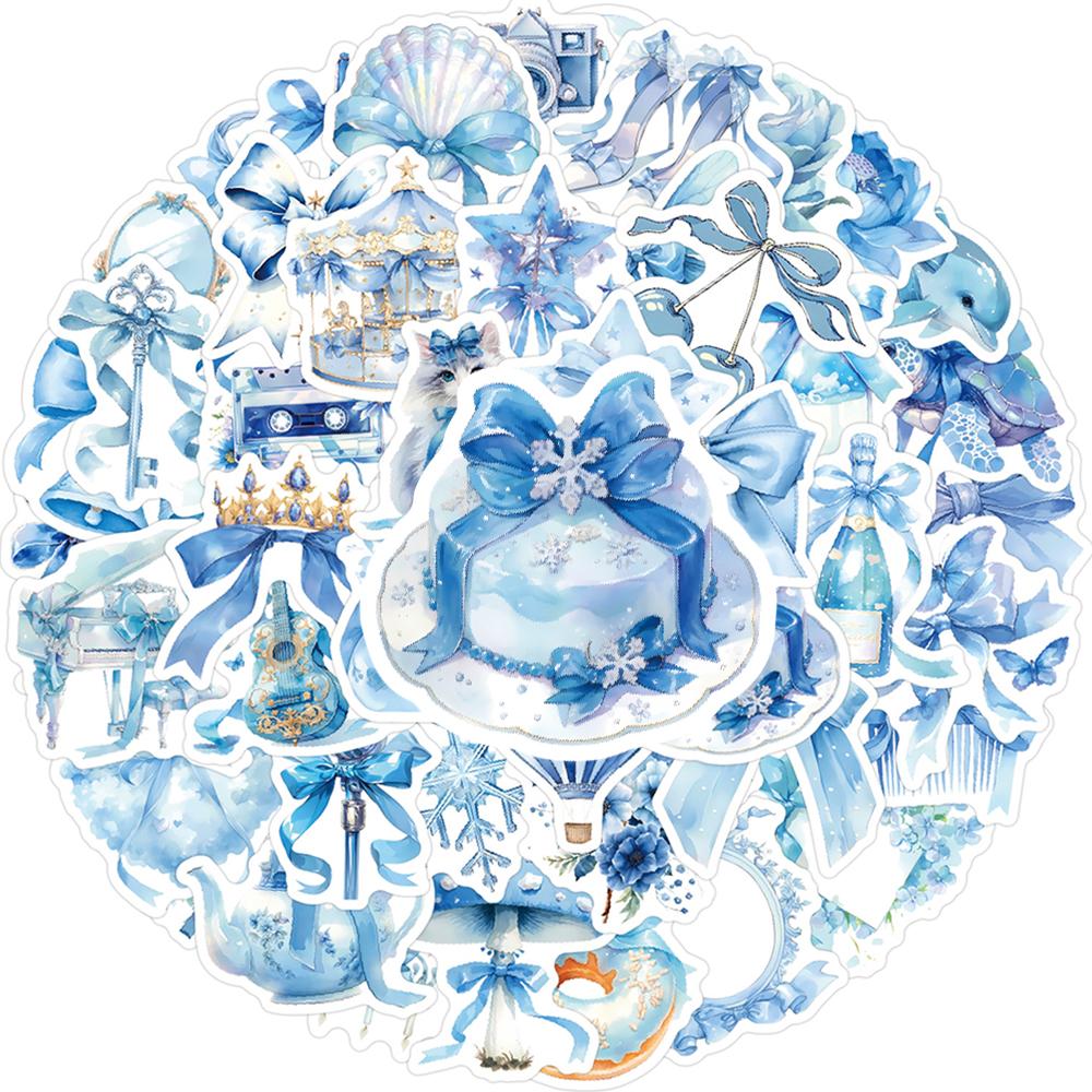 10/30/60pcs Blue Cute Cartoon Coquette Aesthetic Stickers INS Style Decals Kid Girl DIY Scrapbook Laptop Guitar Sticker Toy Gift