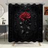 Gotiskt Rött Ros Duschdraperi - Elegant Svart Polyester, 3D Blomdesign, 12 Krokar, Dramatisk Utsmyckad Dekor