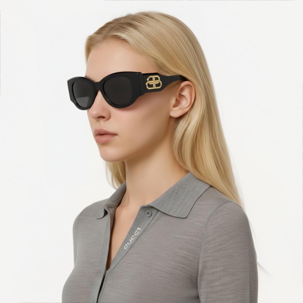 Balenciaga Logo Irregular Shape Sunglasses Women Sunglasses Black BB0070S-30008288-006