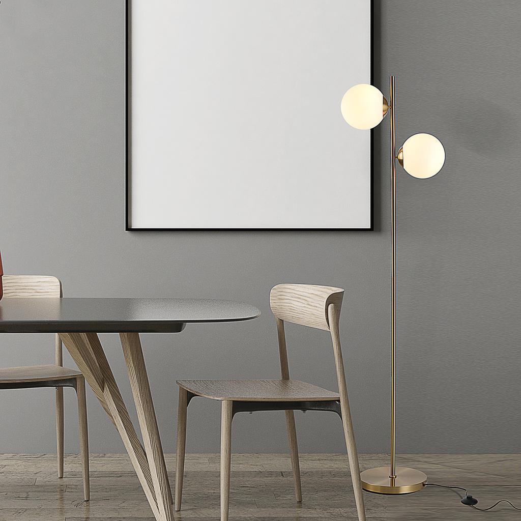 Living Room Floor Lamp with 2-Piece Glass Lampshade, Floor Lamp Standing Lamp with 2 E27 Sockets for Living Room Bedroom, Excl. Light Bulb