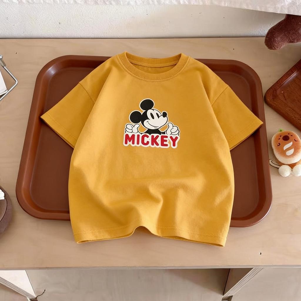 Disney Cartoon T-shirt Summer Clothing Children Short Sleeved Tops Tees Printed Mickey Fashion Casual Girl Boy Tshirts Crewneck