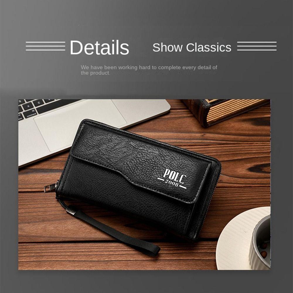 Leather 2 Fold Purse Large Capacity Men's Hand Bag Casual Men's Long Wallet  Outdoor