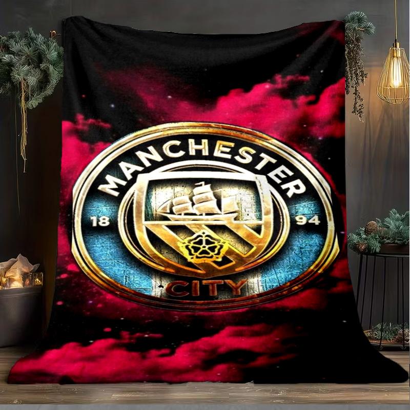 1PZ Coperta Morbida in Flanella Stampata Manchester City F.C. Plaid per Camera da Letto Adulto Salotto Divano Campeggio Viaggio Regali per Fan Regali di Natale