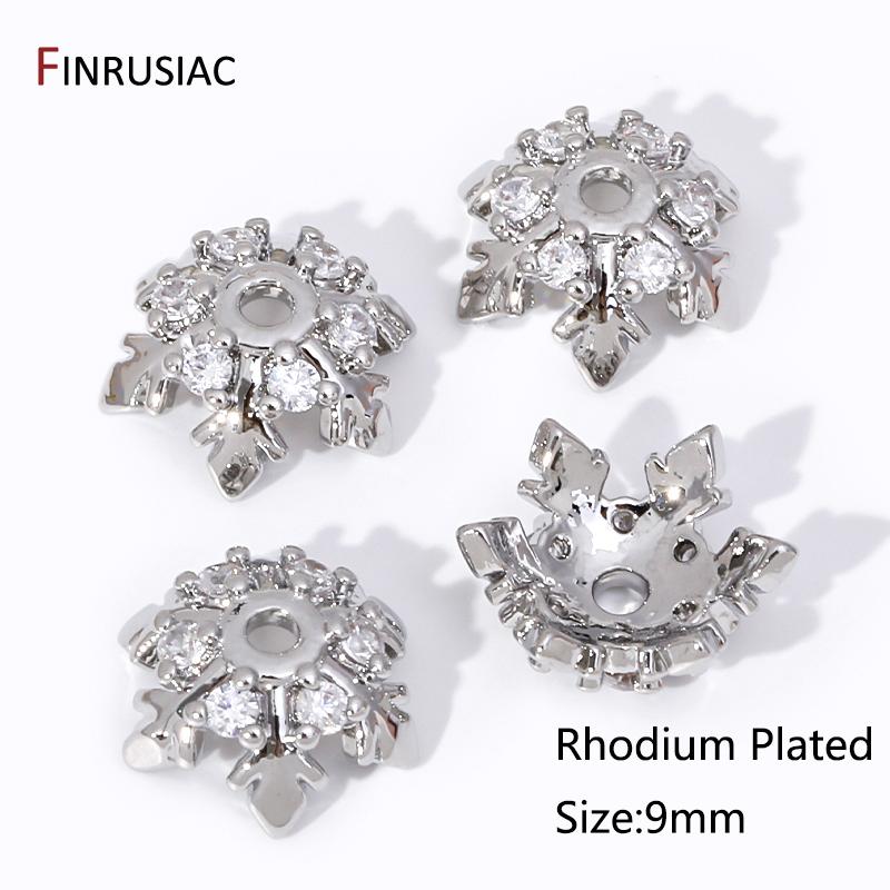 

Trendy 9mm Brass Snowflake Bead End Caps 18K Gold Plated Inlaid Zircon Beads Cap For DIY Bracelet Necklace Making Accessories 3 pieces