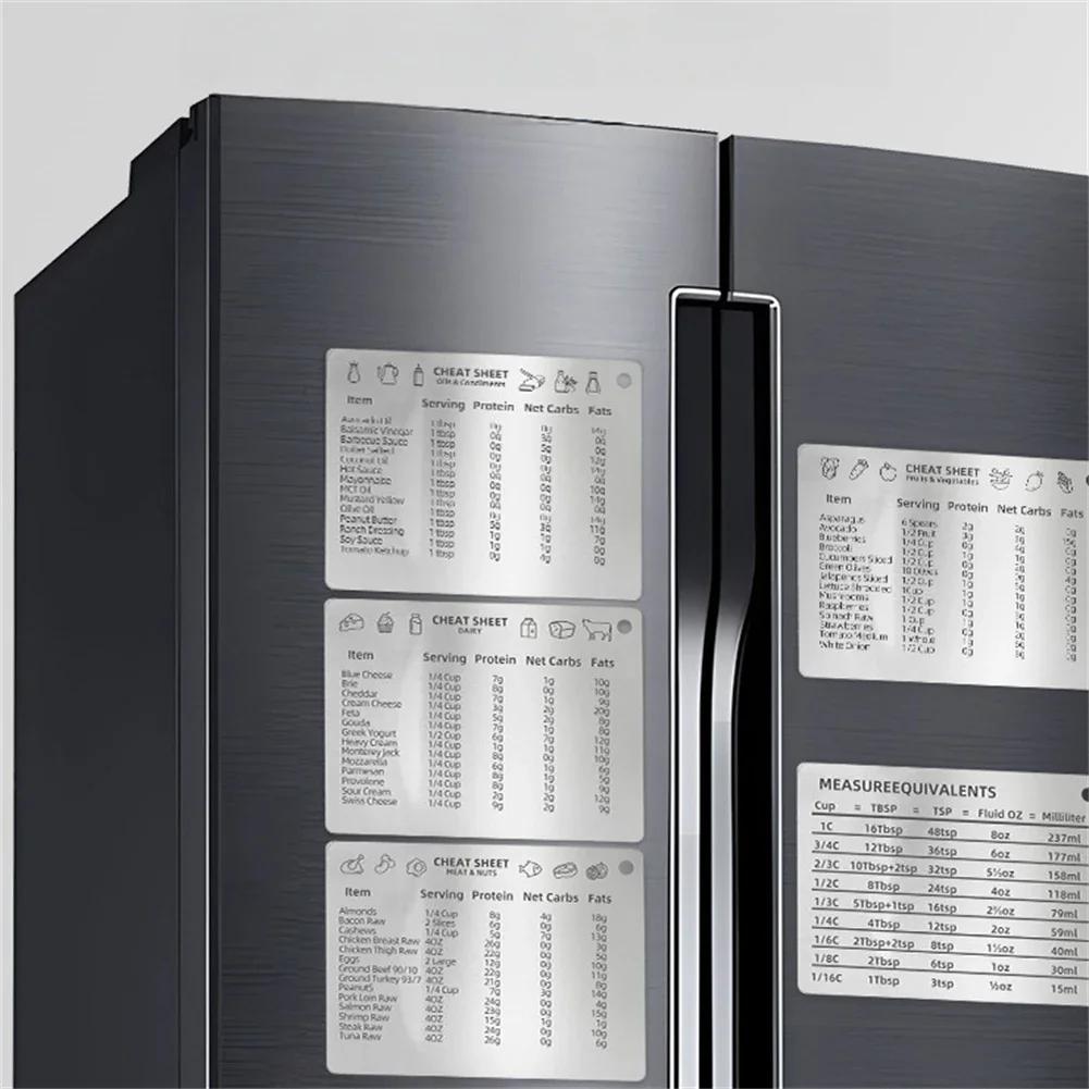 5 Pieces Stainless Steel Magnetic Kitchen Conversion Charts for Baking and Cooking Measurements with Smooth Edges for Safety