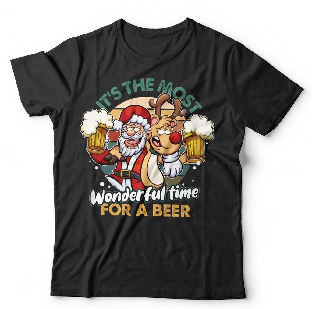 Christmas Beer T Shirt Mens Womens Tees Top Unisex Santa Reindeer Rudolph Funny Party Wonderful Time