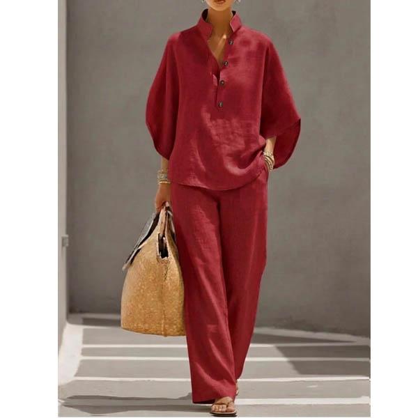 

Женский повседневный однотонный костюм с длинным рукавом из хлопка и льна с брюками XXXXXL