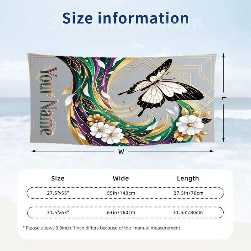 Butterfly Theme Beach Towel Personalized Custom Name & Text Soft Quick Dry Beach Towel for Swimming Travel