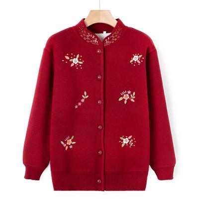 Oma's Herfst Plus Fluweel Trui Jas Middelbare en Oudere Leeftijd Gebreide Trui Geborduurde Top 60 Jaar Oud 70 Moeder's Herfst Outfit Dikke Stijl