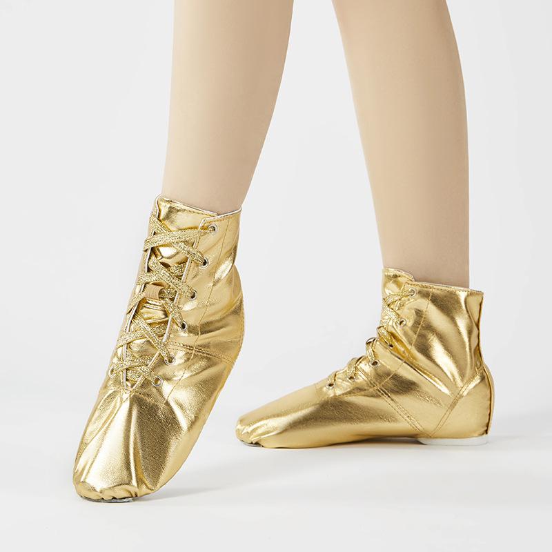 Scarpe Jazz Ballet Alte Scarpe Yoga Scarpe da Ginnastica Pelle PU Oro Argento Stivali da Ballo Donna Interno