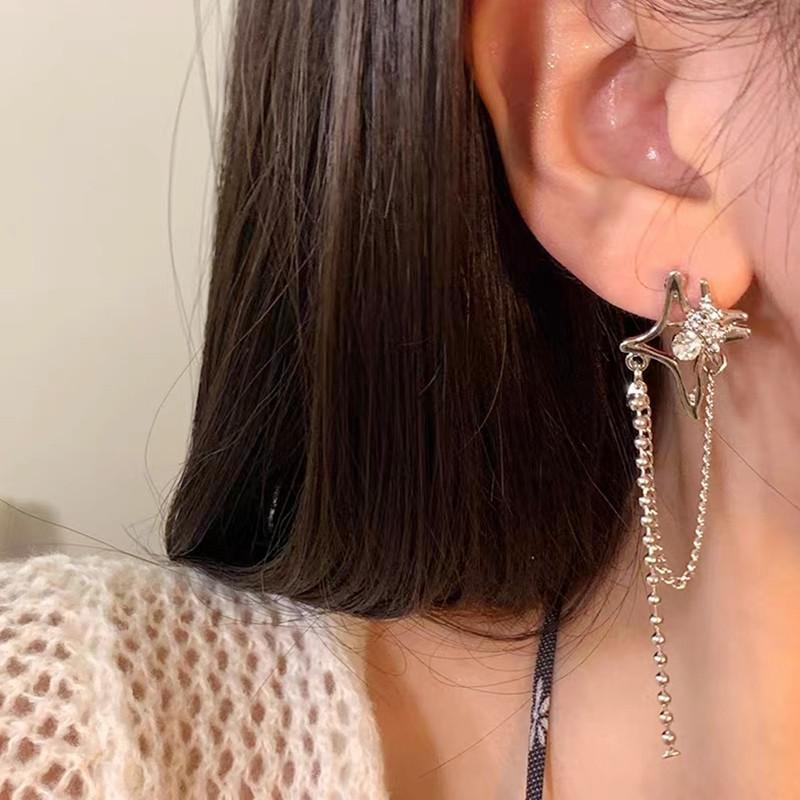 Kpop Irregular Crystal Star Earrings for Women Y2K Chain Tassel Rhinestone Cross Earrings Fashion Piercing Geometric Earring Accessories