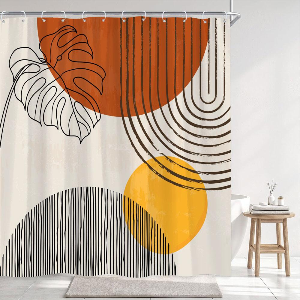 Rideau de douche imprimé style médiéval vintage Rideau de bain en tissu polyester géométrique abstrait moderne simple Décor de salle de bain