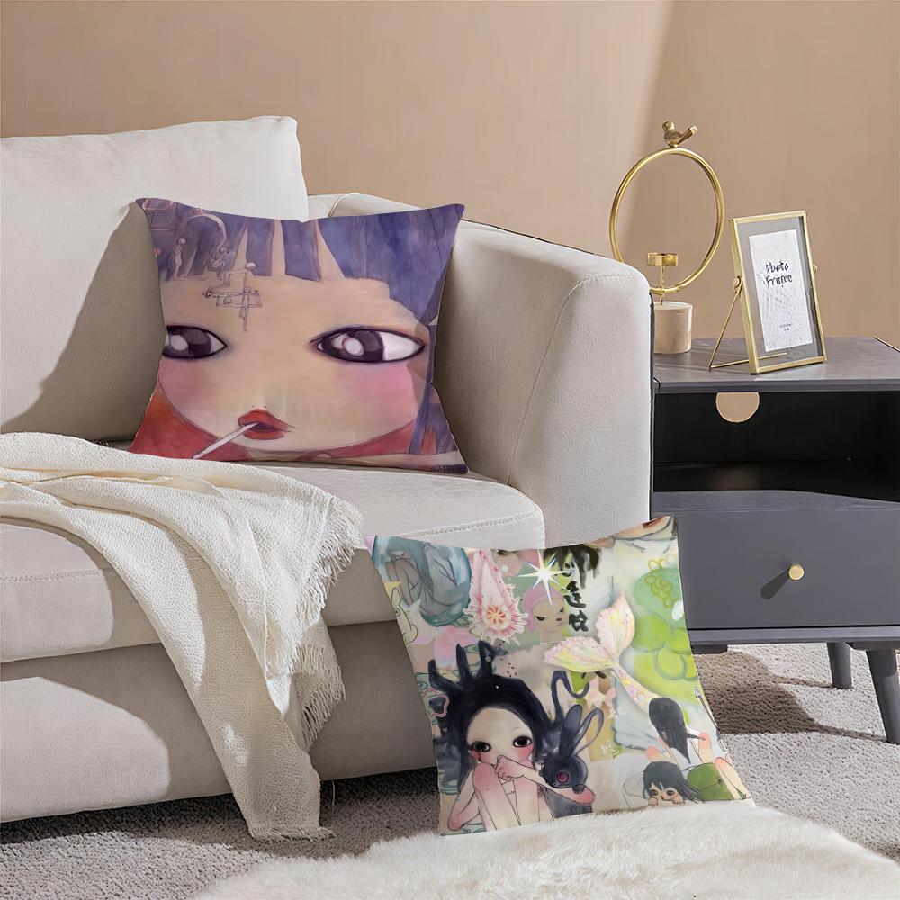 Warm Cute Surreal Japanese Art AAya Takano Cushion Cover Pillowcase Short Plush Invisible Zipper Room Sofa Cushion Cover