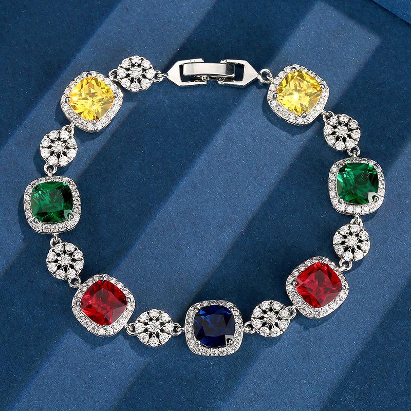Jewelry Retro Simulation Color Treasure Light Luxury Full Diamond Bracelet Bracelet Jewelry Heroine Stone 8 * 8