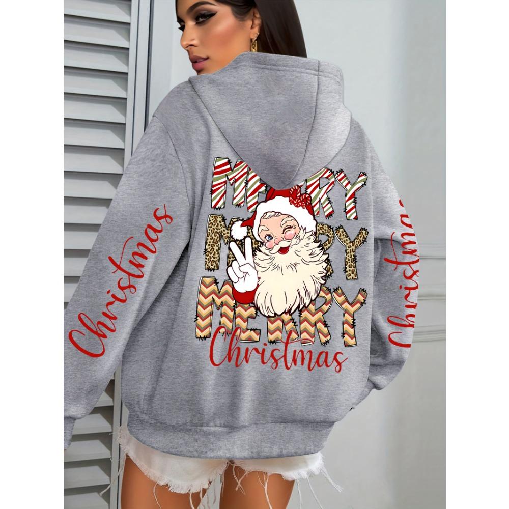 Merry Christmas Santa Claus Design Hoodies Women Hip Hop All-Match Streetwear Casual Fleece Hoody