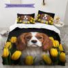 Flowers and dogs Pattern Bedding Quilt Set Quilt Cover Pillowcase Home Decoration Birthday Gift (1 * duvet cover + 2 * pillowcase, without core)