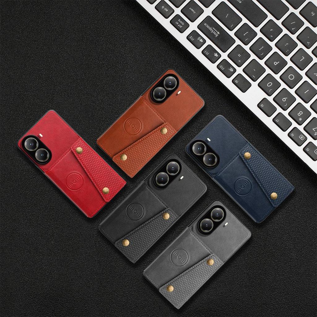 Vintage Leather Card Holder Phone Case for Xiaomi POCO X7 Pro 5G Card Pockets Dual Snap Buttons Flip Wallet Shell
