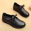 Fashion Spring breathable soft flat sole elderly leather shoes solid color women's casual lace up anti slip comfortable single shoe