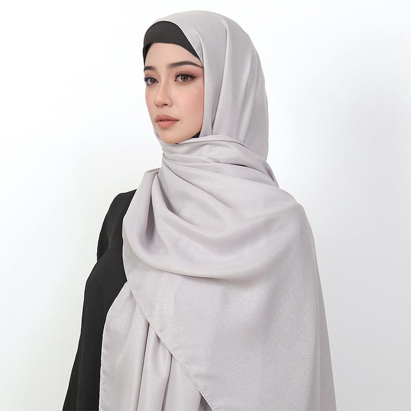 70*175cm Muslim Silver Chiffon Hijab Women Solid Color Scarf Ramadan Long Shawl Plain Soft Turban Wraps Headband