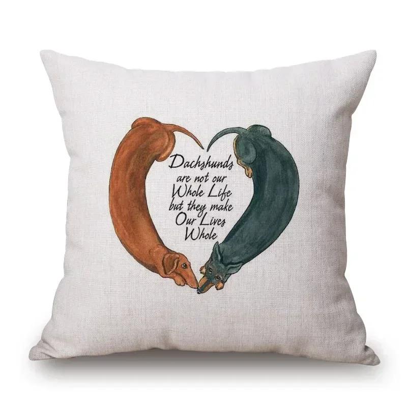 Hand Painting Dachshund Dog Posters Cushion Covers Sausage Pet Animals Pillowcase Decorative Pillows for Sofa