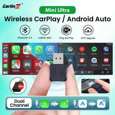 Carlinkit  2in1 Mini Ultra Wireless Carplay Adapter and Android Auto Wireless Adapter Wired To Wireless Plug and Play