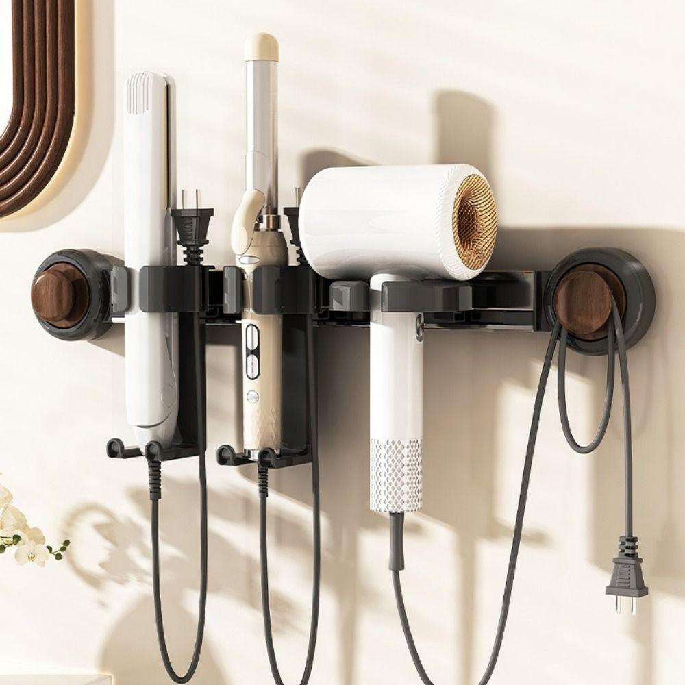 Plastic Suction Cup Hair Dryer Holder Wall Mounted Large Capacity Curling Iron Holder Movable Space Saving Blow Dryer Hanger