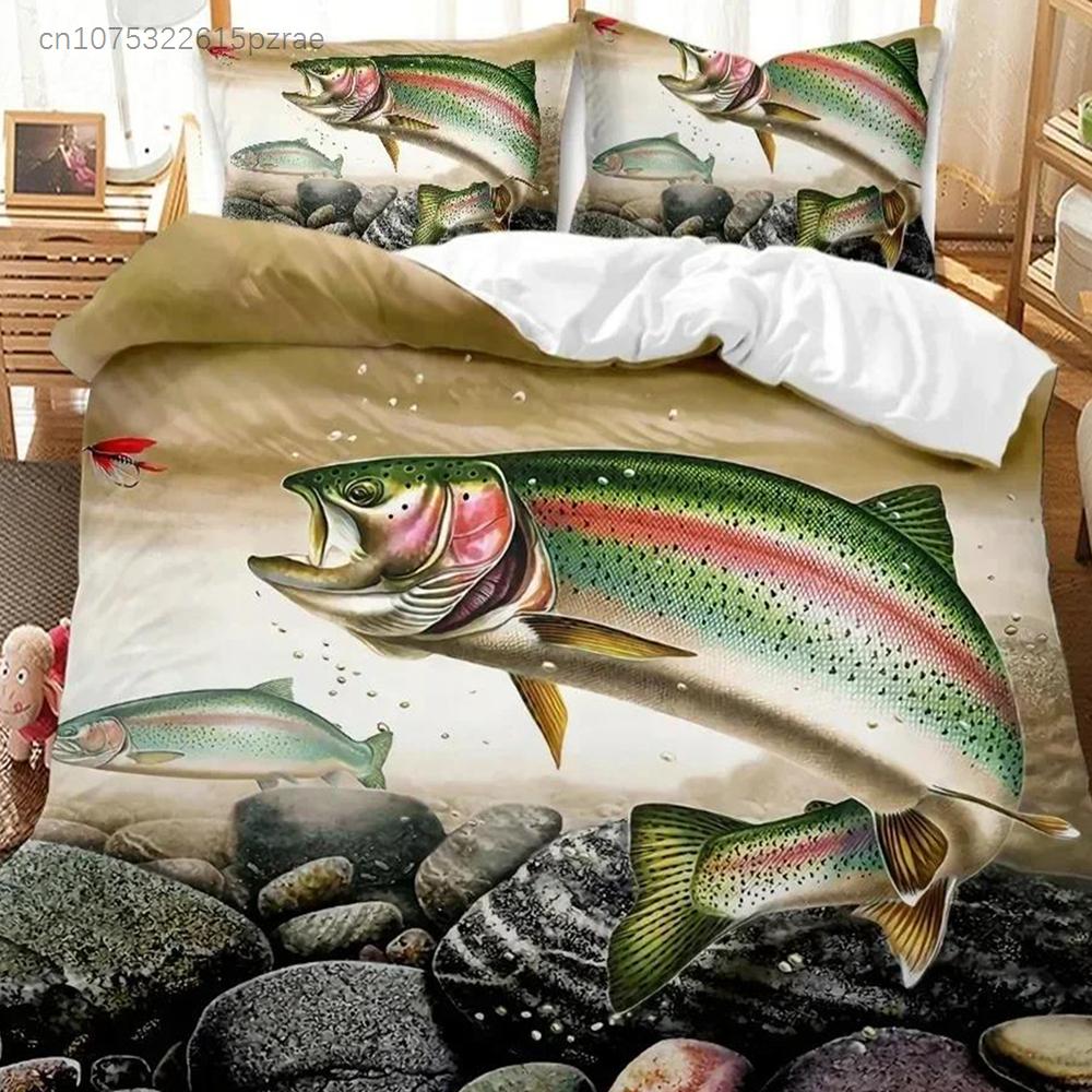 Big Pike Hunting Fly Fishing Bedding Set Bedroom Soft Modern Bedspreads Comefortable Kids Duvet Cover Quilt Cover And Pillowcase