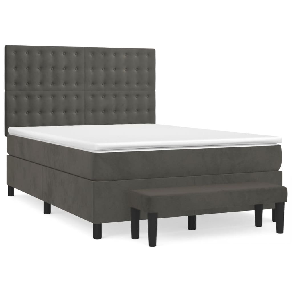 Box Spring Bed with Mattress Dark Grey 140x190 cm Velvet