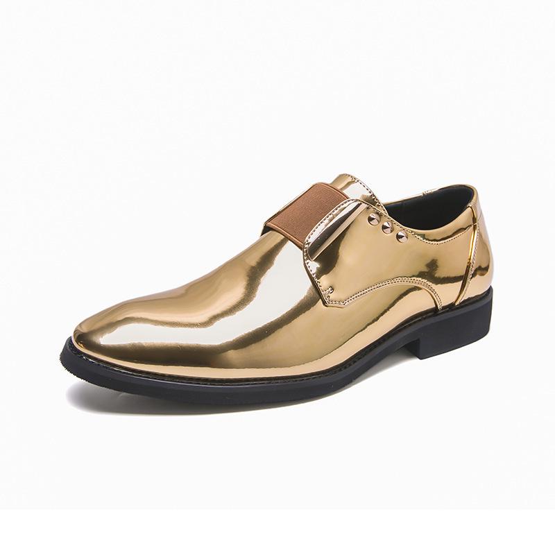 British Gold Pointed Toe Leather Loafers for Men - Spring/Autumn Slip-on, Large Size, Casual Style.