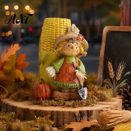Waterproof Garden Holiday Accents Autumn Harvest Figurine Ornament, Decorative Resin Statue, Turkey/Scarecrow/Pumpkin Unique Gift for Friends Tabletop