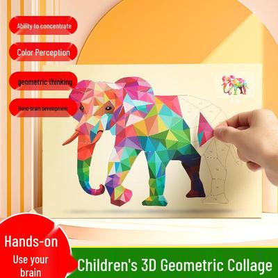 Kinder Handgemachtes 3D Geometrisches Collage Puzzle Spielzeug DIY Aufkleber Basteln für Konzentrationstraining