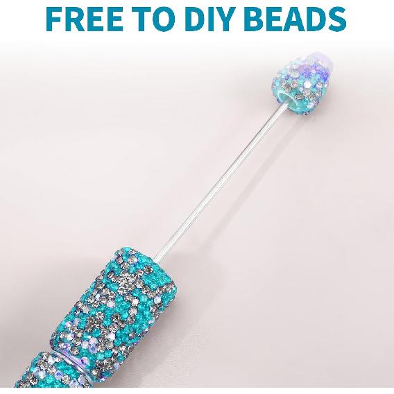 6Pcs Beadable Pens Bulk, Glitter Ballpoint DIY Beads Diamond Pens Beadable Items Making Kit Beads Supplies Bling Pen, Cute Pencils for DIY Making