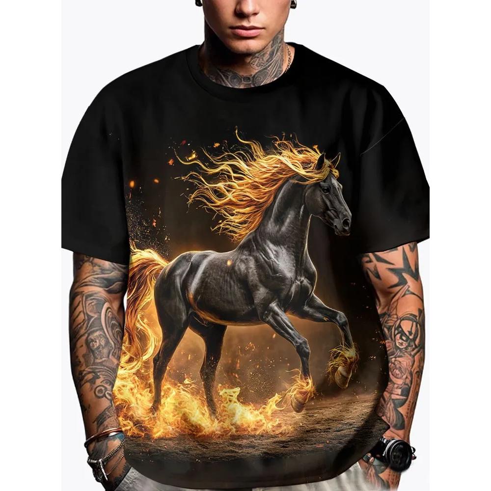 Animal Print Men's Versatile Top Casual Loose Short Sleeve Fashion Simple T-Shirts Men’s