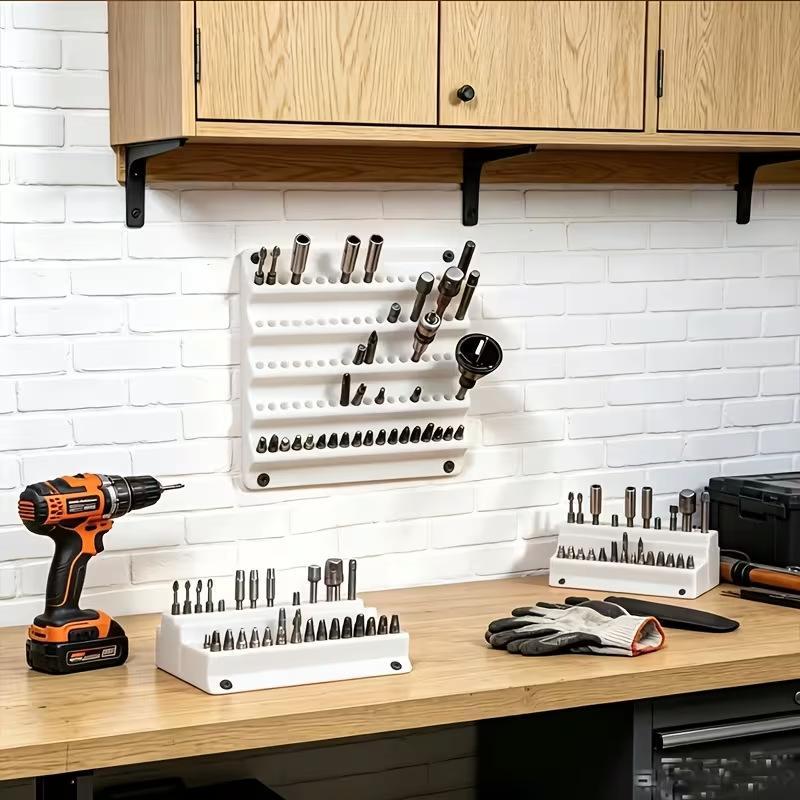 Orange Wall Mounted Drill Bit Holder Multi Size Slots Durable For Home Garage Tool Storage